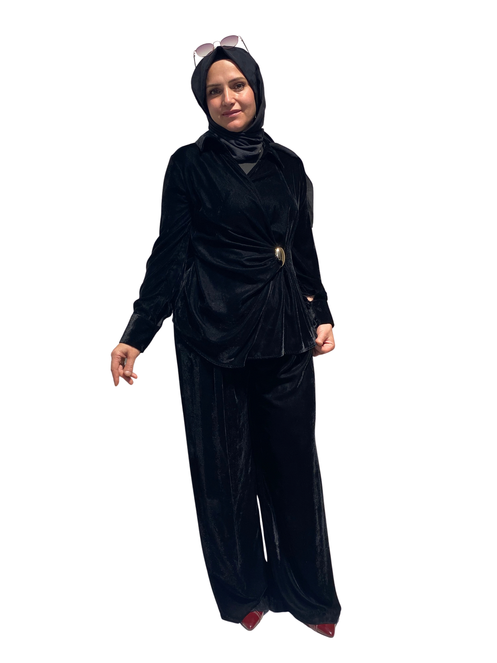 Kahma Kadife Broş Detaylı İkili Takım