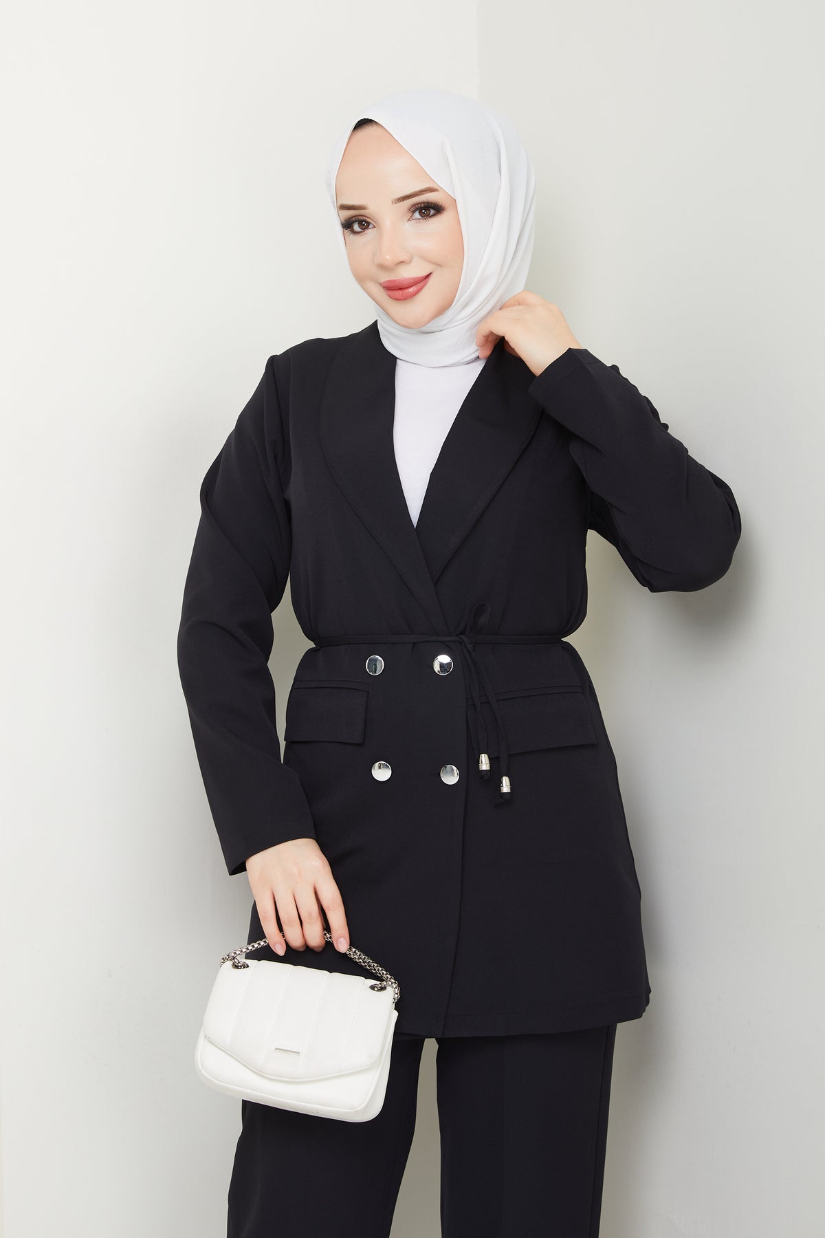 Kadın Bağlamalı Blazer Ceket Pantolonlu Takım