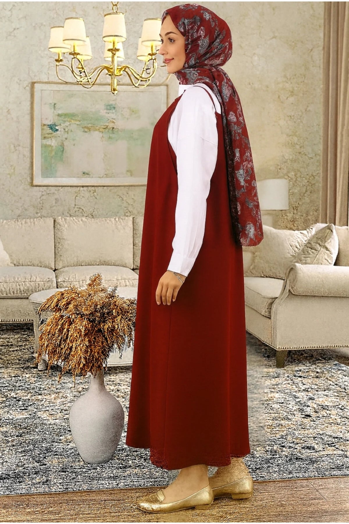 Kadın Bordo Ayarlanabilir İp Askılı Jile Elbise