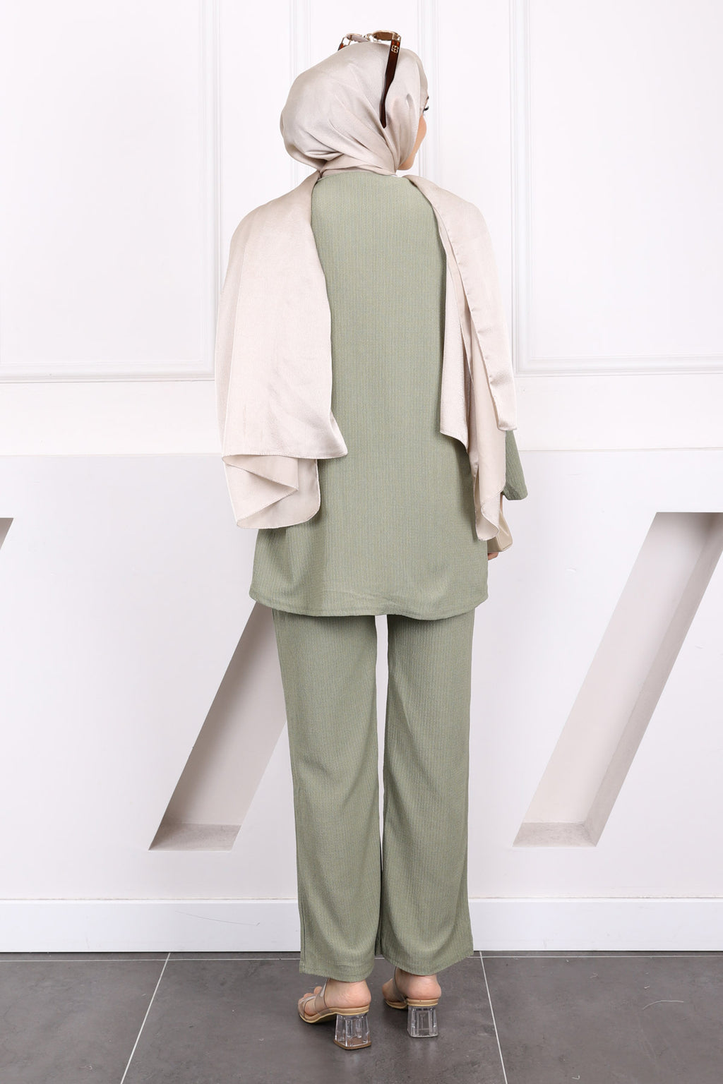 Çağla Ön Bağlamalı Bürümcük Kimono Pantolonlu Takım