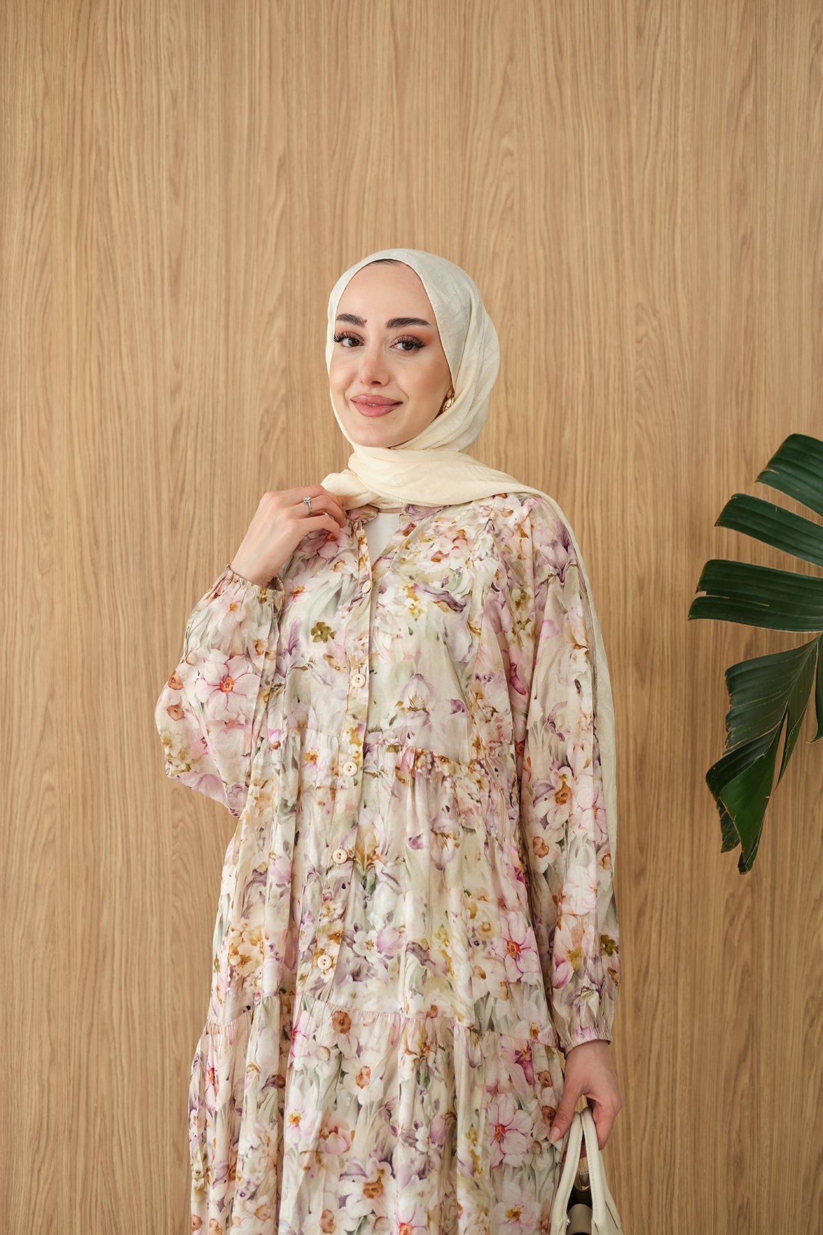 Kadın Soft Lale Desen Elbise Yeşil