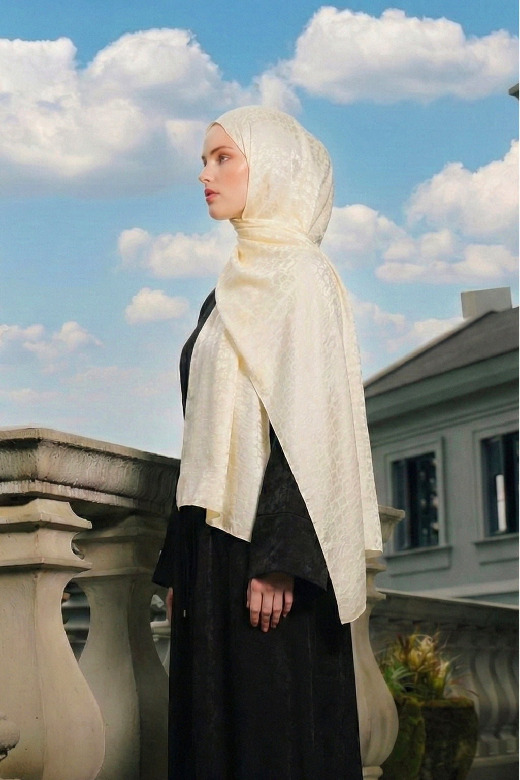 Perla Premium Jakarlı Şal Kırık Beyaz