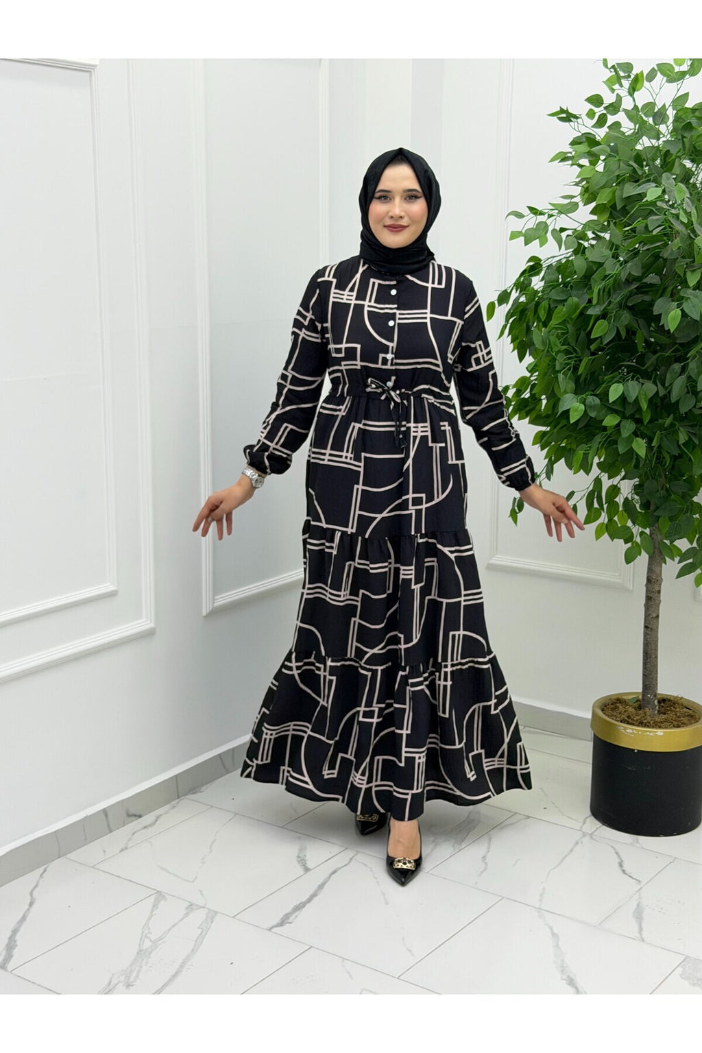 Modal Kumaş Çiçek Desenli Elbise Çok Renkli