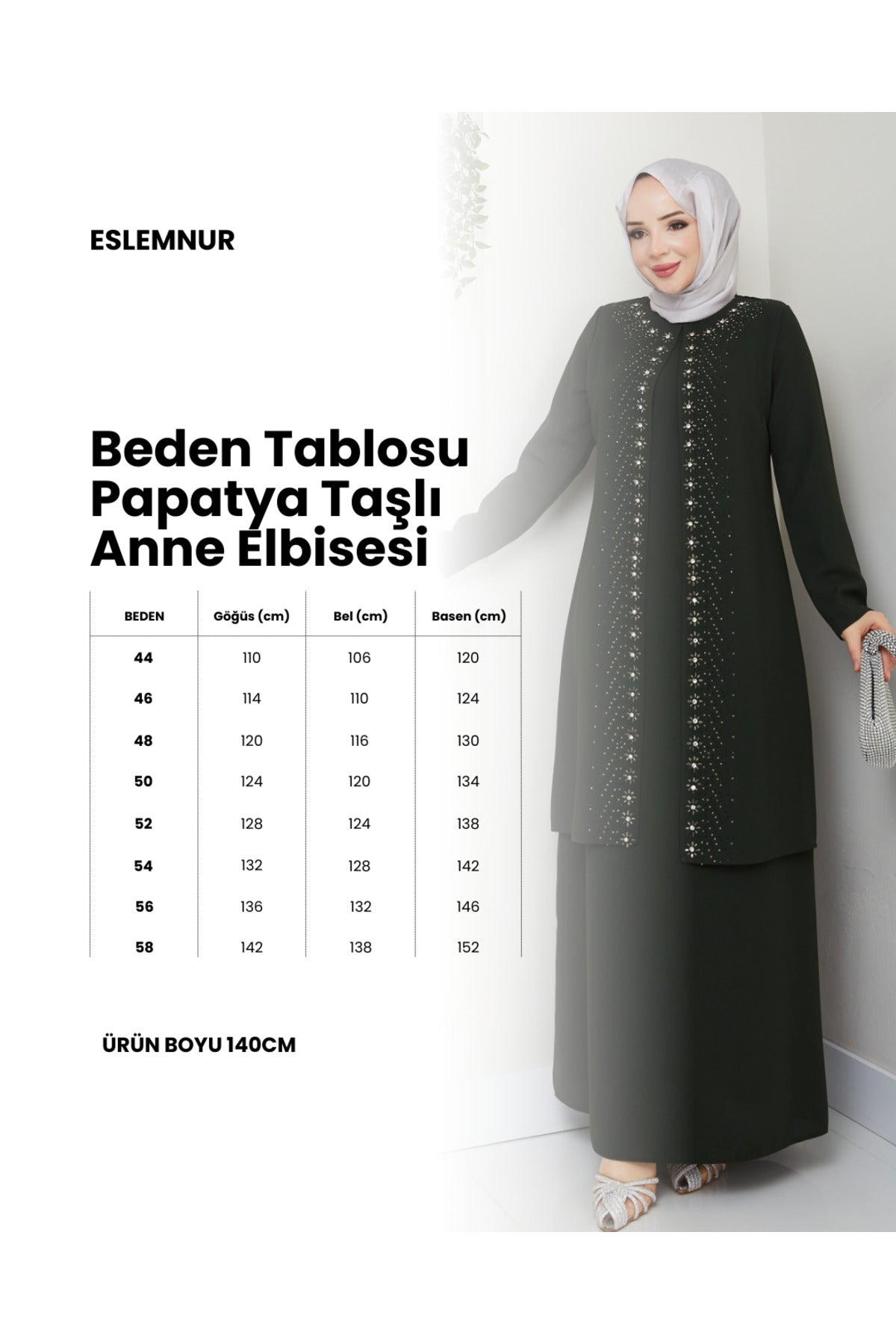 Papatya Taşlı Büyük Beden Anne Elbisesi