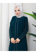 Kolları Taşlı Büyük Beden Anne Elbisesi