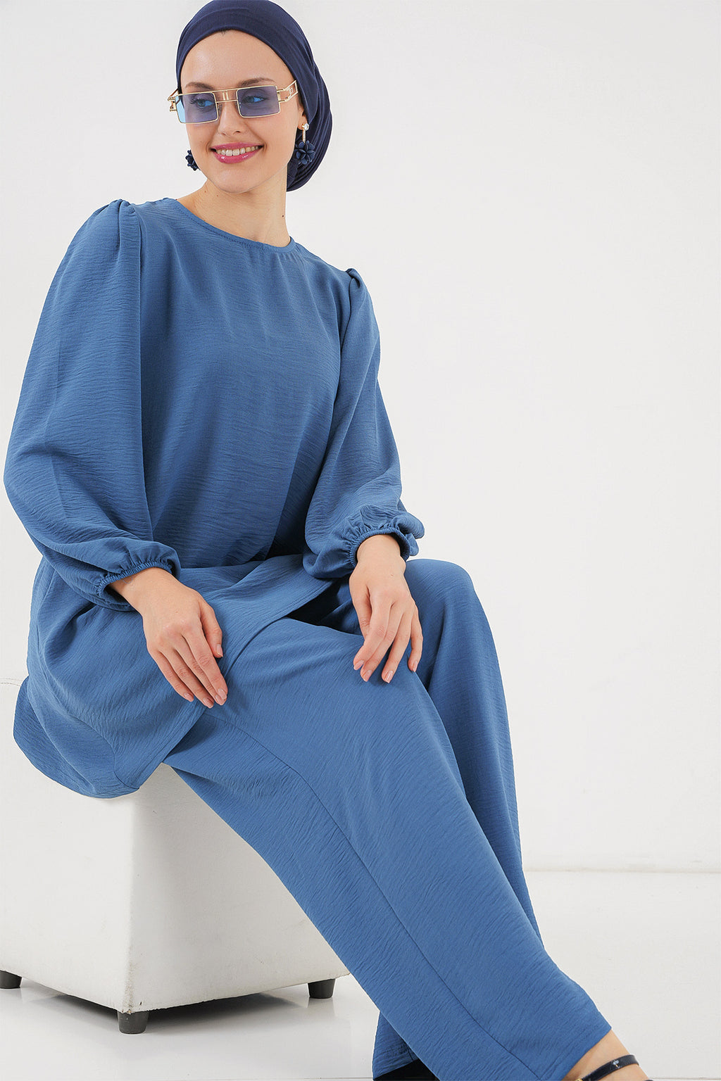Kadın Ayrobin Tunik Pantolon Alt Üst Takım 6712 İndigo