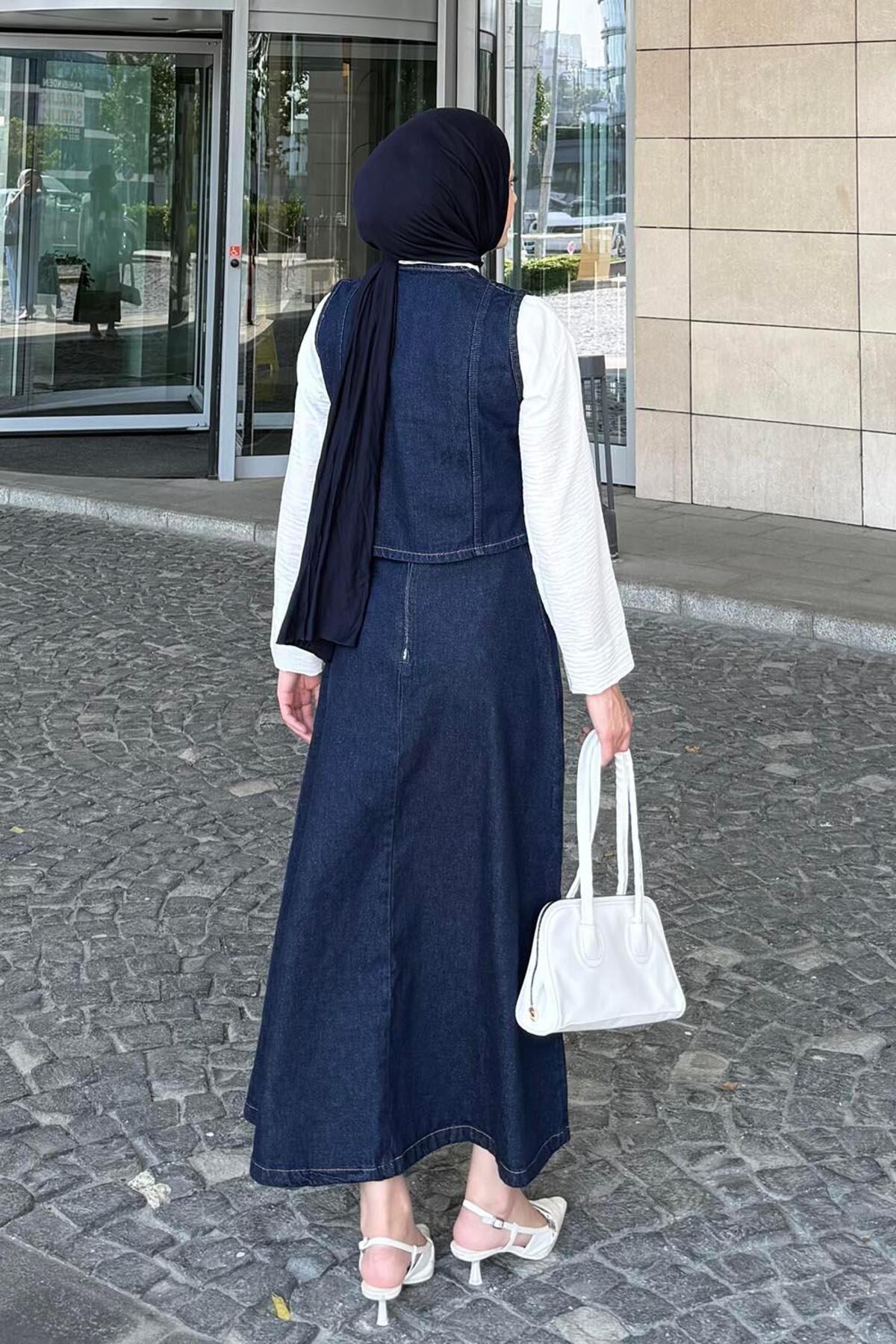 Kruvaz Kapama Kot Etekli Takım Kot Mavisi