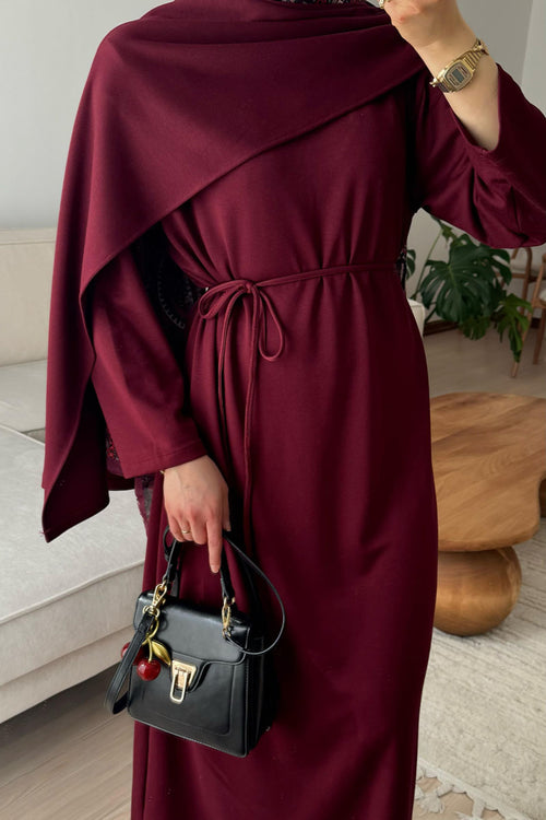 Bordo Şal Yaka Elbise