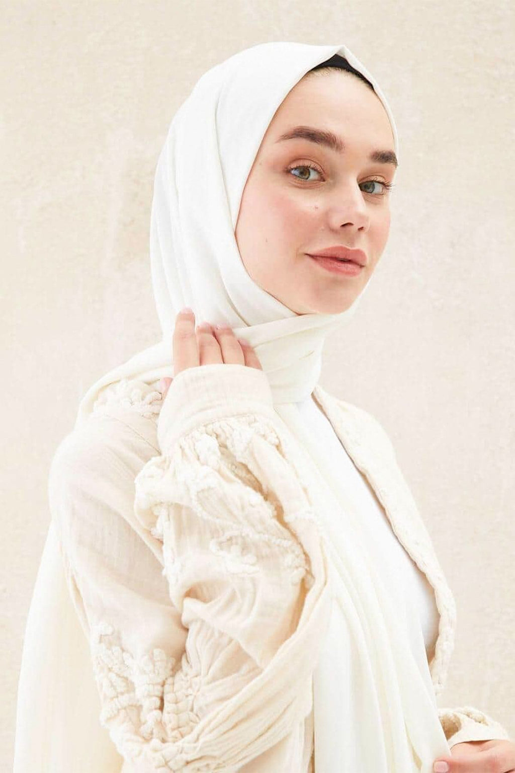 Medine İpeği Şal Beyaz