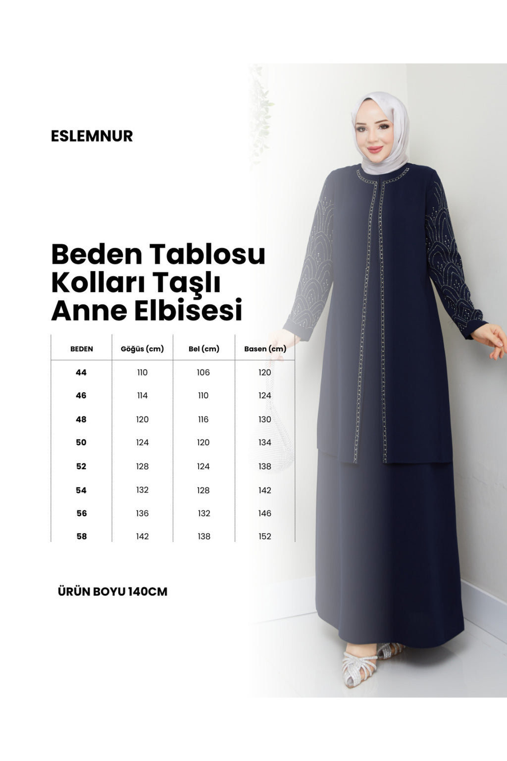 Kolları Taşlı Büyük Beden Anne Elbisesi