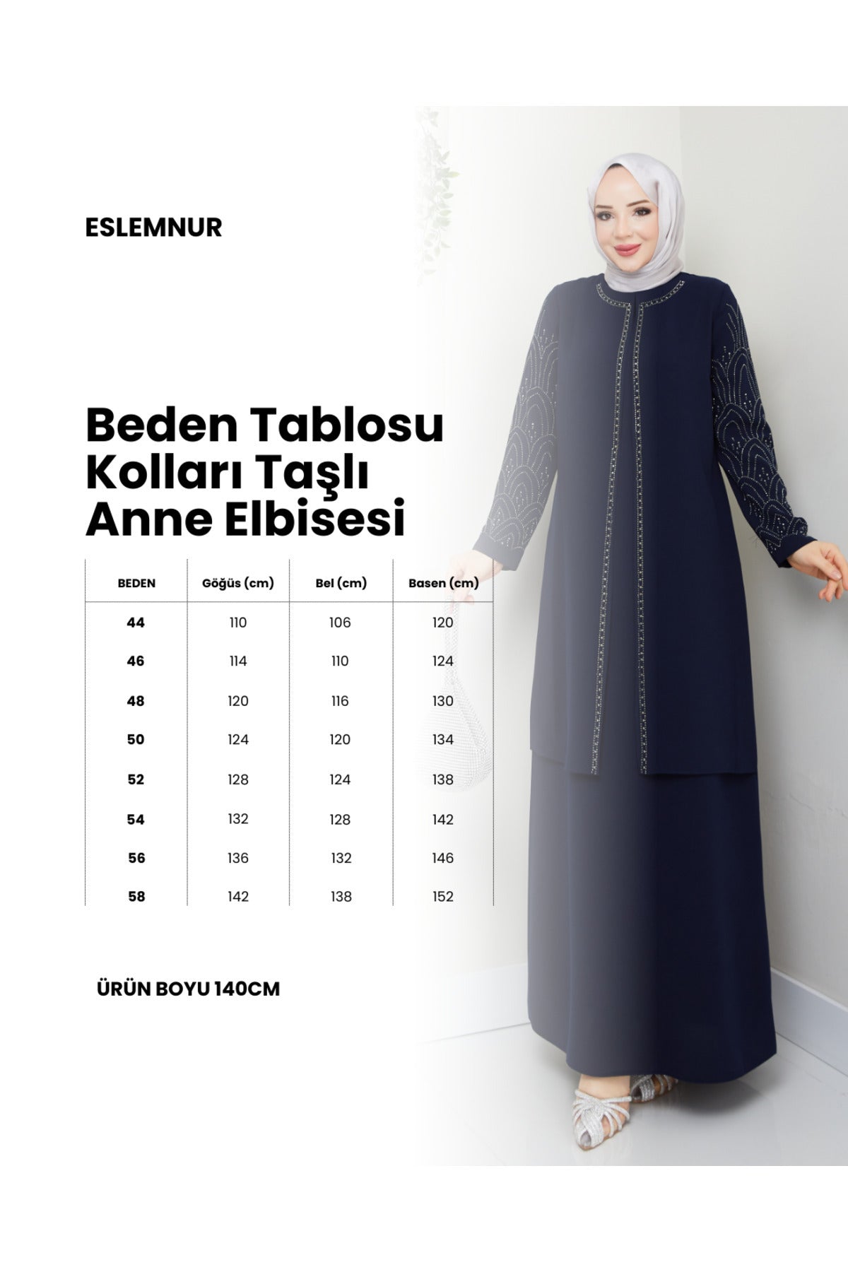 Kolları Taşlı Büyük Beden Anne Elbisesi