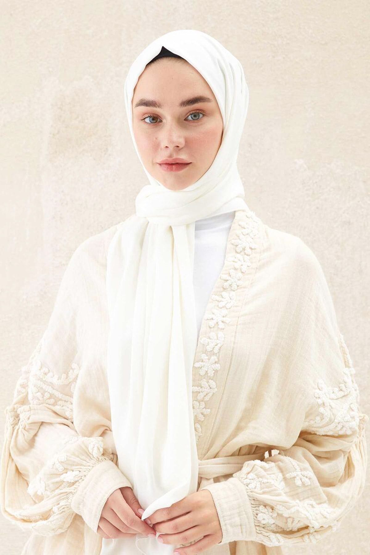 Medine İpeği Şal Beyaz