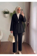 Tesettür Double Krep Alt Üst Takım Siyah