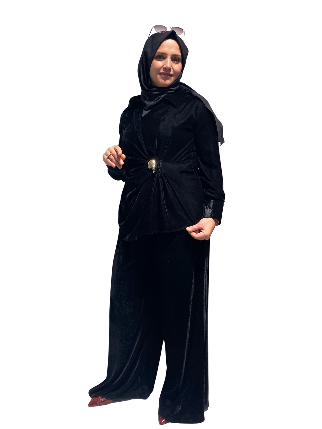 Kahma Kadife Broş Detaylı İkili Takım