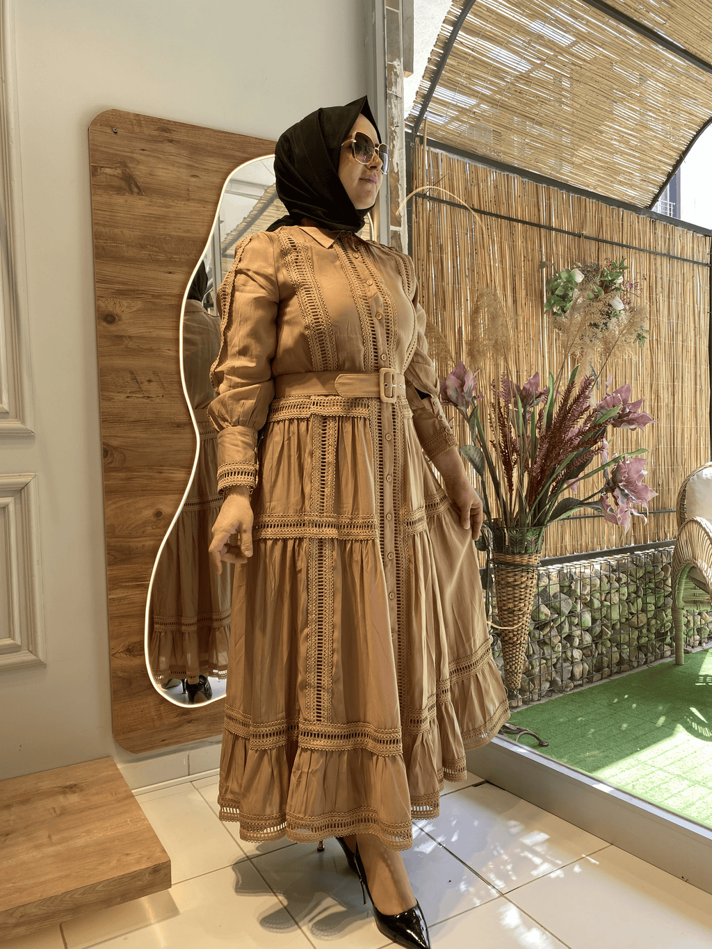 İthal Sütlü Kahve Astarsız Elbise
