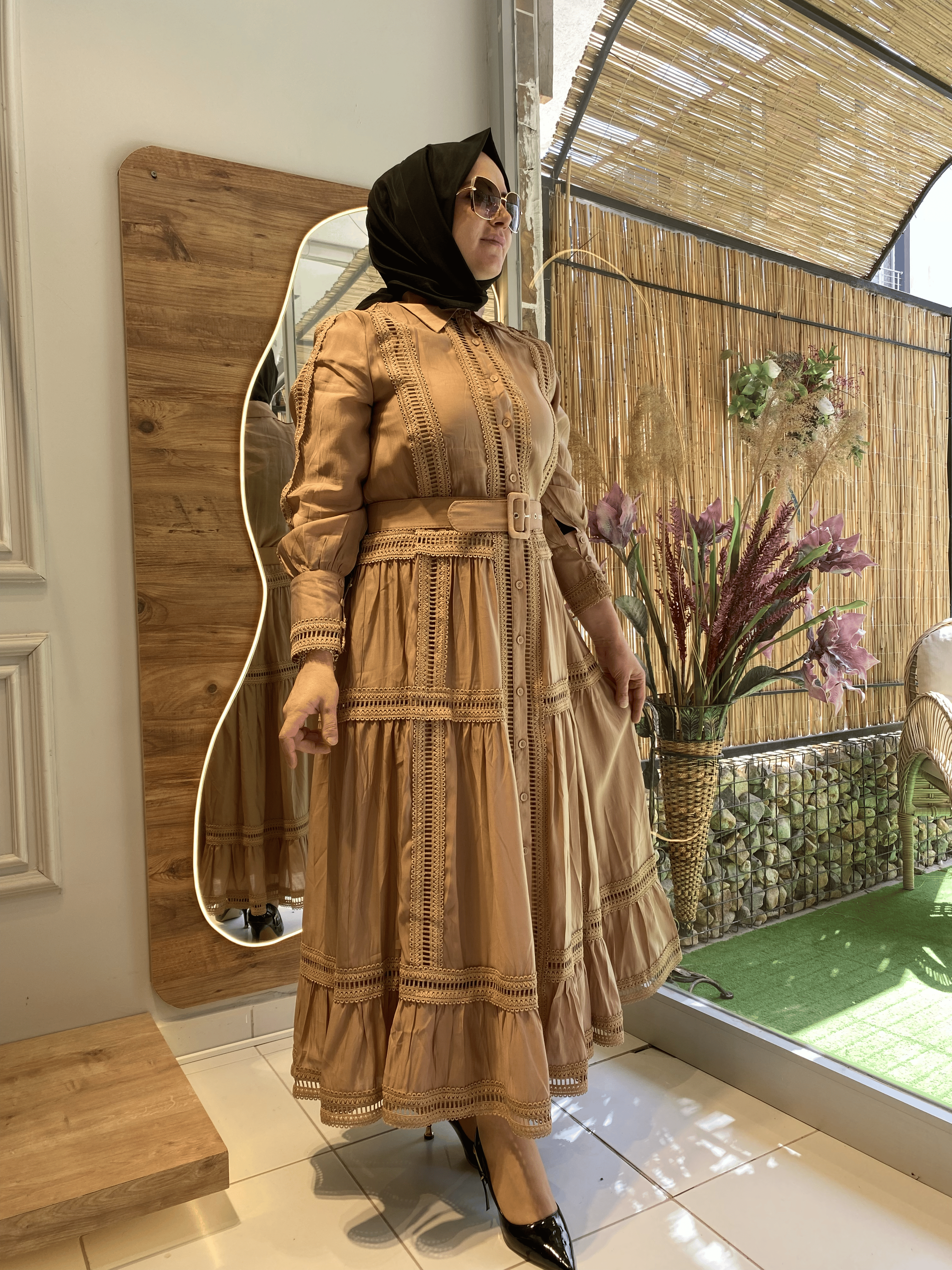 İthal Sütlü Kahve Astarsız Elbise